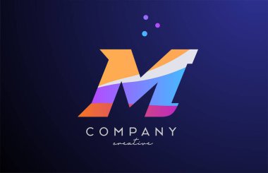 Noktalı renkli M alfabesi harfi simgesi. Şirket ve iş dünyası için turuncu pembe yaratıcı şablon tasarımı