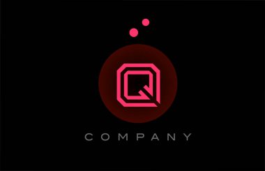 Noktalı ve daireli siyah pembe Q alfabesi harfi simgesi. İş ve şirket için şablon tasarımı