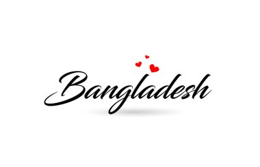 Bangladeş dilinde üç kırmızı kalpli bir ülke ismi. Yaratıcı tipografi simgesi logo tasarımı