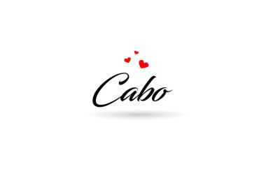 Cabo 'nun üç kırmızı kalpli ülke ismi. Yaratıcı tipografi simgesi logo tasarımı