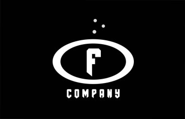 F siyah ve beyaz elips alfabe kalın harf logosu ile noktalar. Şirket ve iş dünyası için yaratıcı şablon tasarımı