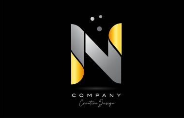 Gri renkli N sarı alfabe harfi simge tasarımı. Şirket için yaratıcı şablon
