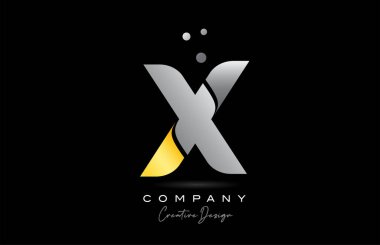Gri renkli X sarı alfabe harfi simge tasarımı. Şirket için yaratıcı şablon
