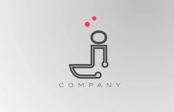 粉红灰色J字母表图标设计与线条和点 公司和企业的创意模板 — 图库矢量图片