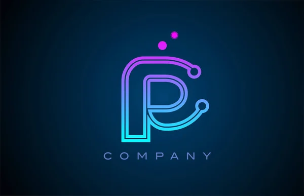 ピンクブルーの色とドットでPアルファベット文字のロゴアイコンデザイン 会社とビジネスのための創造的なテンプレート — ストックベクタ