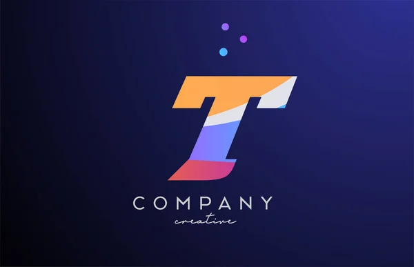Tアルファベットの文字のロゴのアイコンをドットで着色 企業やビジネスのためのオレンジピンクブルー創造的なテンプレートのデザイン — ストックベクタ
