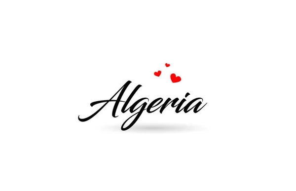 Aljazair Menyebutkan Kata Negara Dengan Tiga Hati Cinta Merah Desain - Stok Vektor