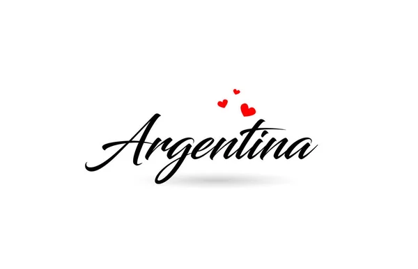 Argentinië Naam Land Woord Met Drie Rode Liefde Hart Creatieve — Stockvector