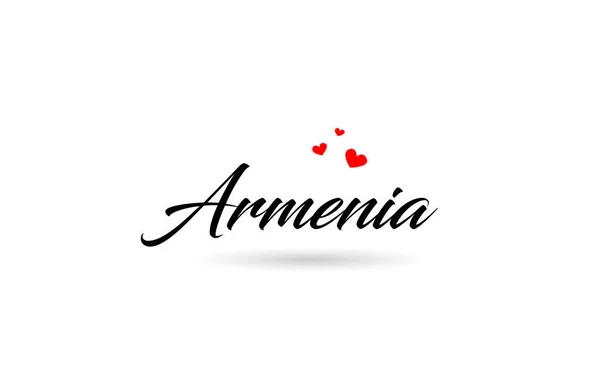 Armenia Nama Negara Kata Dengan Tiga Hati Cinta Merah Desain - Stok Vektor