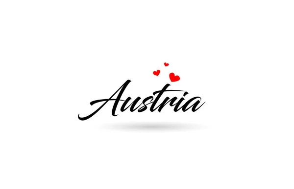 Austria Name Country Word Three Red Love Heart Creative Typography — Stock Vector