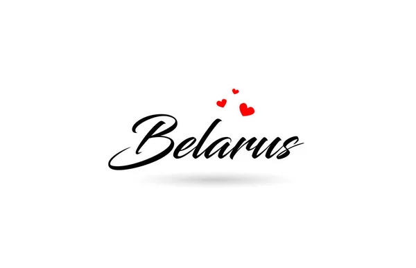 Parola Paese Nome Belarus Con Tre Cuore Amore Rosso Design — Vettoriale Stock