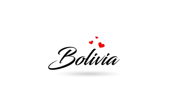 Bolivien Benennt Länderwort Mit Drei Roten Liebesherzen Kreatives Typografie Logo — Stockvektor