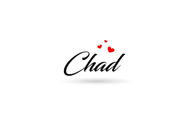 Nome Chad Parola Country Con Tre Cuore Amore Rosso Design — Vettoriale Stock