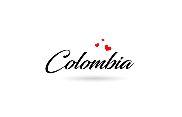 Colombia Name Country Word Three Red Love Heart Creative Typography — Stock Vector