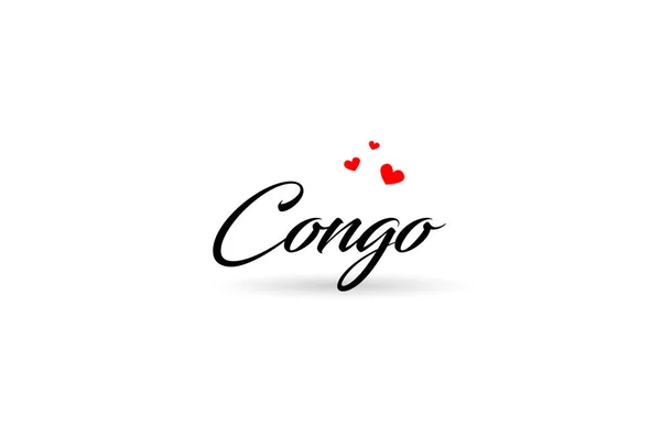 Конго Называет Страну Словом Тремя Красными Сердцами Любви Дизайн Логотипа — стоковый вектор