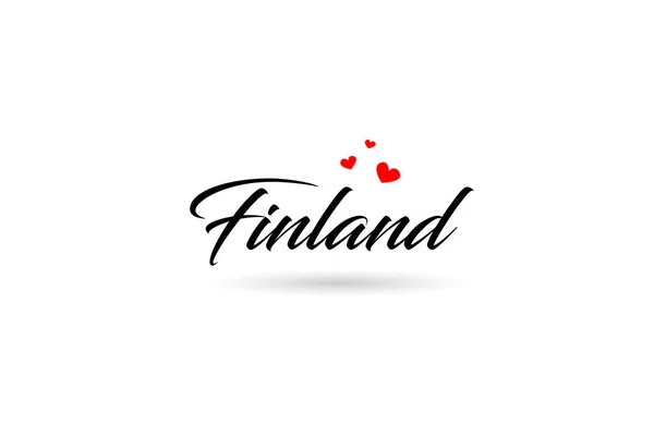 Finlande Nom Pays Mot Avec Trois Coeur Amour Rouge Typographie — Image vectorielle