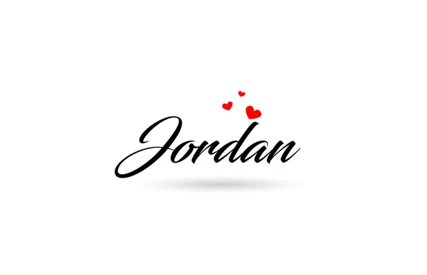 Jordan Nombra Palabra Country Con Tres Corazones Rojos Amor Diseño — Archivo Imágenes Vectoriales