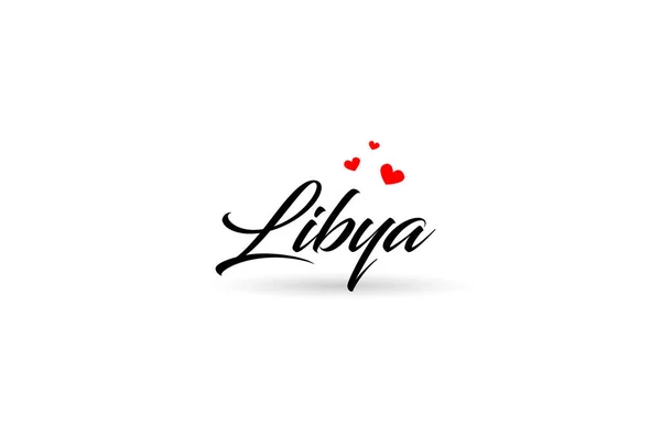 Libia Nombrar Palabra País Con Tres Corazones Amor Rojo Diseño — Vector de stock