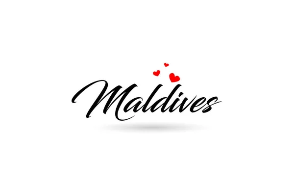 Мальдивы Называют Кантри Слово Тремя Красными Сердцами Любви Дизайн Логотипа — стоковый вектор
