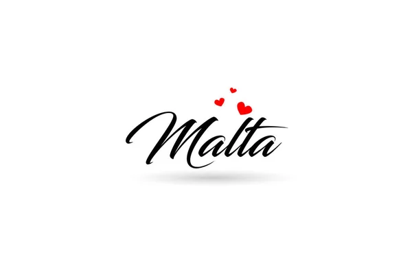 Malta Nombrar Palabra País Con Tres Corazones Amor Rojo Diseño — Vector de stock