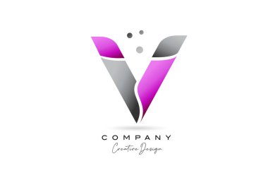 Noktalı V pembe gri alfabe harf logosu tasarımı. Şirket için yaratıcı şablon