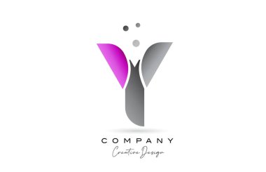 Noktalı Y pembe gri alfabe harfi logo tasarımı. Şirket için yaratıcı şablon