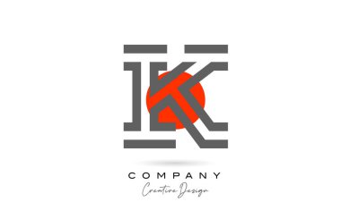 Kırmızı noktalı gri çizgi K alfabesi harfi logo simgesi tasarımı. İş ve şirket için yaratıcı şablon