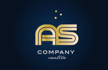 Altın sarısı AS kombinasyonu alfabe kalın harf logosu ve noktalar. İş ve şirket için yaratıcı şablon tasarımına katıldı