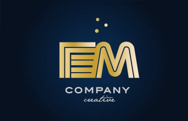 Altın rengi EM kombinasyonu alfabe kalın harfli logo ve noktalar. İş ve şirket için yaratıcı şablon tasarımına katıldı