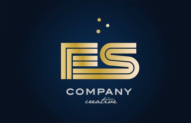 Altın rengi ES kombinasyonu alfabe kalın harfli logo ve noktalar. İş ve şirket için yaratıcı şablon tasarımına katıldı