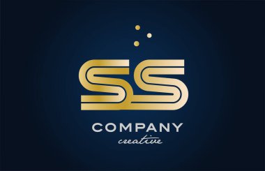 Altın rengi SS kombinasyonu alfabe kalın harfli ve noktalı logo. İş ve şirket için yaratıcı şablon tasarımına katıldı