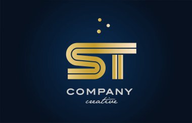 Altın sarısı ST kombinasyonu alfabe kalın harf logosu ve noktalar. İş ve şirket için yaratıcı şablon tasarımına katıldı