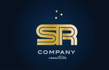 Altın sarısı SR kombinasyonu alfabe kalın harf logosu ve noktalar. İş ve şirket için yaratıcı şablon tasarımına katıldı