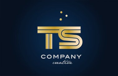Altın rengi TS kombinasyonu alfabe kalın harfli logo ve noktalar. İş ve şirket için yaratıcı şablon tasarımına katıldı
