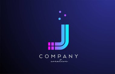 Noktalı mavi pembe J alfabesi harfi logosu. Şirket ve işletme için yaratıcı şablon tasarımı