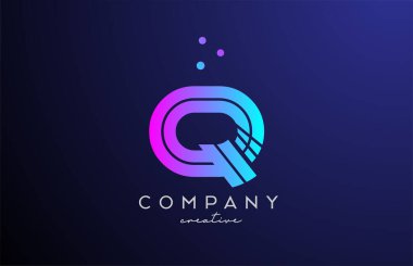 Noktalı mavi pembe Q harfi logosu. Şirket ve işletme için yaratıcı şablon tasarımı