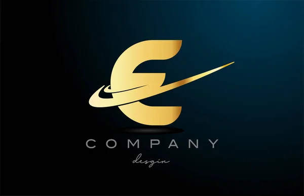 ゴールドゴールドカラーでダブルスウッシュでEアルファベット文字のロゴ 企業やビジネスのための企業の創造的なテンプレートデザイン — ストックベクタ