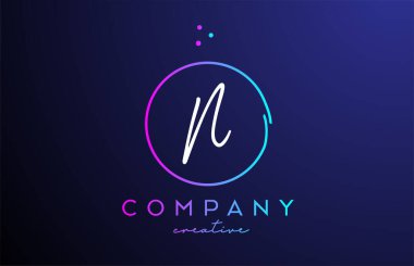 Noktalı ve pembe mavi daireli N harfli alfabe harfi logosu. Şirket ve işletme için yaratıcı şablon tasarımı