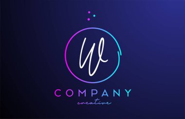 Üzerinde noktalar ve pembe mavi daire olan W harfli alfabe logosu. Şirket ve işletme için yaratıcı şablon tasarımı