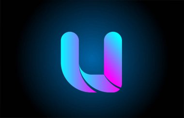 Gradyan rengi olan mavi, U harfli alfabe simgesi tasarımı. İş ve şirket için yaratıcı şablon