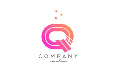 Q pembe alfabe harfi logosu üzerinde çizgiler ve noktalar var. Şirket ve işletme için yaratıcı şablon tasarımı