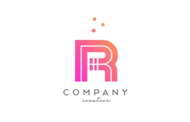 R pembe alfabe harfi logosu üzerinde çizgiler ve noktalar var. Şirket ve işletme için yaratıcı şablon tasarımı