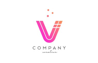 Üzerinde çizgiler ve noktalar olan V pembe alfabe harfi logosu. Şirket ve işletme için yaratıcı şablon tasarımı
