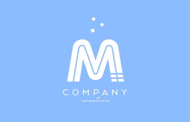 Üzerinde çizgiler ve noktalar olan M mavi alfabe harfi logosu. İş ve şirket için şirket yaratıcı şablon tasarımı