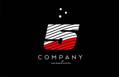 Kırmızı beyaz çizgileri ve noktaları olan 5 numaralı logo. Şirket ve işletme için yaratıcı şablon tasarımı