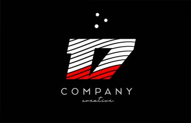 Kırmızı beyaz çizgileri ve noktaları olan 17 numara logo. Şirket ve işletme için yaratıcı şablon tasarımı