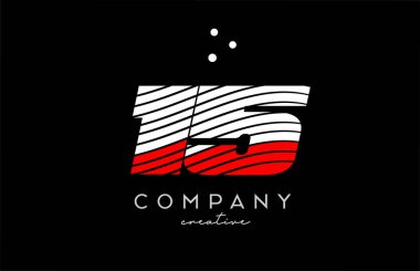 Kırmızı beyaz çizgiler ve noktalarla 15 numara logo. Şirket ve işletme için yaratıcı şablon tasarımı