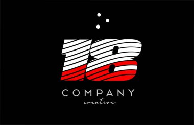 Kırmızı beyaz çizgiler ve noktalarla 18 numara logo. Şirket ve işletme için yaratıcı şablon tasarımı