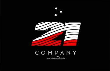 Kırmızı beyaz çizgiler ve noktalarla 21 numara logo. Şirket ve işletme için yaratıcı şablon tasarımı
