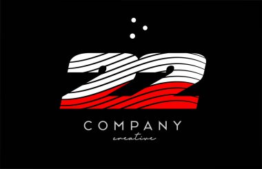 Kırmızı beyaz çizgileri ve noktaları olan 22 numara logo. Şirket ve işletme için yaratıcı şablon tasarımı